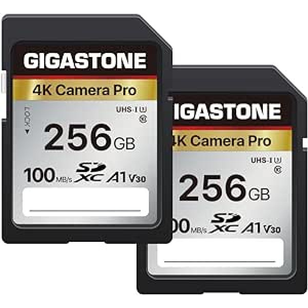 Gigastone 4K Camera Pro 256GB SDXC Memory Card Pack of 2 with up to 100 MB/s for Canon Sony Nikon Olympus Digital Cameras 4K UHD Video Recording UHS-I U3 V30 Class 10