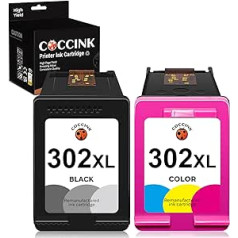 Coccink 302XL printera kasetnes HP 302 XL DeskJet 3630 3633 3636 3639 2130 2134 OfficeJet 3830 3831 3835 4650 5230 Envy 4520 4523 4524 4527 Pārrakstītās kasetnes (1 melna 1 krāsa)