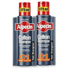 Alpecin Caffeine Shampoo C1, 2 x 375 ml – Matu augšanu stimulējošs matu šampūns pret iedzimtu matu izkrišanu vīriešiem – matu augšanas uzlabošanai