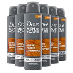 Dove Men+Care talks minerālu un sandalkoka dezodorants ar 1/4 mitrinošu krēmu, dezodorants vīriešiem, pretsviedru līdzeklis bez alkohola, aizsardzība līdz 48 stundām, 6 x 150 ml