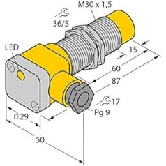 Turck Induktiver Sensor nicht bündig PNP, Schließer NI15-G30SK-AP6X