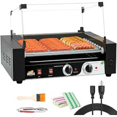 Kommerzielle Hot-Dog-Rollmaschine, Dual-Temperaturkontrolle, 1000 W Wurstgrillkocher, antihaftbeschichtete Walze, Wurstbraten, Hot Dog-Wärmer | abnehmbare Tropfschale und Abdeckung | 0-250 ℃