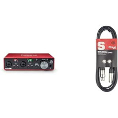 Focusrite Scarlett 2i2 3. paaudzes audio interfeiss un Stagg 3M mikrofona kabelis, 1x XLR vīrišķais līdz 1x XLR mātīte, melns