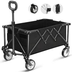 Foldable Trolley on Wheels, Foldable Trolley with 100 kg Large Capacity, All-Terrain Wheels with Adjustable Handle, Picnic Transporter for Shopping, Camping, Garden, Beach (Black)