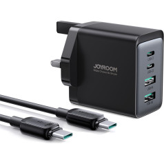 GaN PD 67W tinklo įkroviklis 2x USB-C 2x USB-A UK kištukas juodas