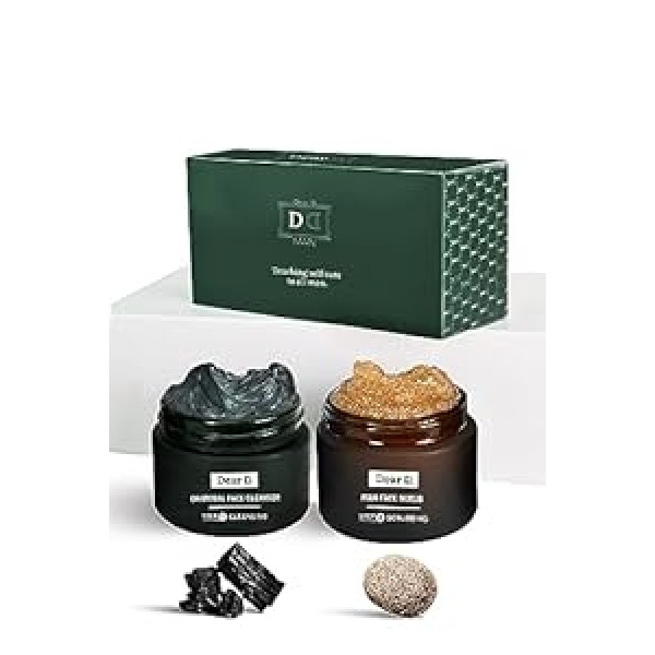 Dear D. Cienījamais D. Box Kit ādas kopšanas līdzeklis Premium Face | Divpakāpju rutīna ar attīrošu sejas mazgāšanu, atjaunojošu sejas skrubi | Ādas krēmu komplekts vīriešiem, dāvana, ražots Itālijā