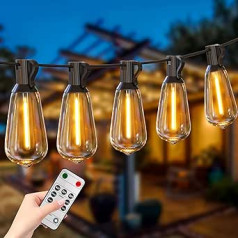 libtit 35,5 m Fairy Lights Outdoor Aptumšojams ar tālvadības pulti, 50 + 2 ST38 Fairy Lights spuldzes Outdoor 4 Mode Outdoor Fairy Lights Power, Ūdensizturīgs LED Fairy Lights āra iekšpagalma dārzam balkonam