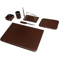 Schreibtischset 6-teilig – 100% vollnarbiges Leder – Von fachkundigen Handwerkern in Italien von Hand gearbeitet – Elegant and Und Functional, ideal für das Büro – Braun