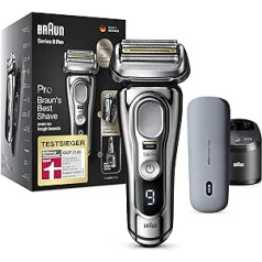 Braun Series 9 Pro Premium vyrų barzdaskutė su 4+1 skutimosi galvute, elektriniu skustuvu ir ProLift žoliapjove, PowerCase, 5 viename valymo stotele, 60 min. veikimo laikas, šlapias ir sausas, 9476 cc, chromas