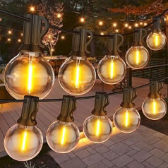 BokiHuk Outdoor Fairy Lights, 30 m / 100 pēdas, 50 + 2 G40 spuldze, LED Fairy Lights, IP45 ūdensizturīgs Fairy Lights, āra paplašināms ballītēm, Dārzs, iekšpagalms, kāzas, istabas