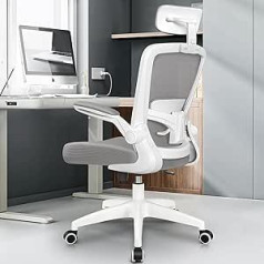 FelixKing biroja krēsls, ergonomisks rakstāmgalda krēsls, biroja krēsli ar regulējamu galvas balstu, roku balsti, jostasvietas atbalsts, biroja krēsls ar augstu muguru, datorkrēsls, kravnesība 300 mārciņas (pelēks)