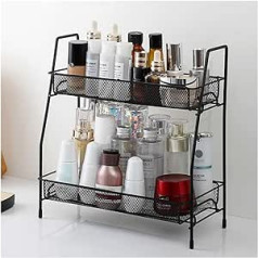 2 Tier Spice Rack Metal Kitchen Removable Storage Basket for Spice Jars, Cans, Bottles, Cosmetic Storage Rack (31 x 14 x 33 cm, Black)