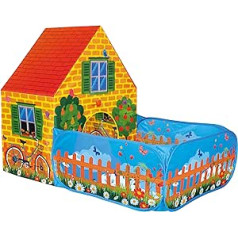 Bino Spielzelt Haus mit Vorgarten für Drinnen und Draußen Spielzeug für Kinder ab 3 Jahre (leichte Reinigung, tvirtas, wasserabweisend, Masße: 150 x 110 x 90 cm, Medžiaga: poliesteris), Bunt