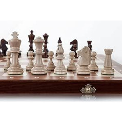 Professionelles Tournament Schach Spiel Set NO. 5 | Šaha meistars | Edles Schachbrett Groß 48cm | Mahagoni und Sykomore Schachspiel Holz Hochwertig — Staunton šaha komplekts visiem