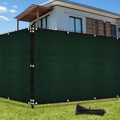 UIRWAY privātuma žogs 1,82 mx 15,24 m, žoga aizsegs, ēnas tīkls ar cilpām, 142 g/m² aizsprostojums, UV aizsardzība, vēja aizsardzība, HDPE auduma tīkls ar kabeļu saitēm, dārza žogam, siltumnīcai (zaļa)