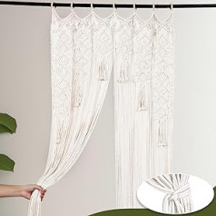 Liseng Macrame sienas piekarināmais gobelēns ar rokām darināts austs gobelēns logu aizkari Boho durvju aizkari kāzu dekorēšanai, telpas dalīšanas aizkari, viesistabas fona logu aizkari (85 x 200 cm)