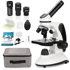 Mikroskops bērniem ar priekšmetstikliņu komplektu, dubultā LED apgaismojums, profesionāls mikroskops skolas laboratorijai, mājas, bioloģiskā izglītība