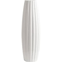 fanquare Simple White Stripes Liela grīdas vāze, Roku darba dekoratīvā vāze, Augstas keramikas vāze ziediem, Augstums 45 cm