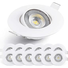 Emos LED padziļināts prožektors 230 V, 5 W / 450 lm, 50° grozāms, vēsi balts 6500 K (dienasgaismas balts) padziļināts prožektors, plakans 68 mm cauruma izmērs, 12 LED punktu komplekts, apaļš (korpusa krāsa balta)