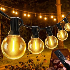 Fairy Lights LED āra jauda 30 m 100 pēdas 43 + 2 G40 spuldzes Dārza apgaismojums Balkons Fairy Lights Āra IP44 Laikapstākļu izturīgas lapenes virknes gaismas ar tālvadības pulti iekšpagalma ballītei