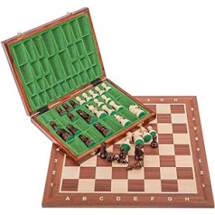Kvadrāts - Pro šaha komplekts Nr. 5 - Sarkankoka Lux - Šaha galdiņš + Staunton 5 šaha figūriņas + Kaste - Koka šaha spēle