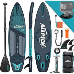 ALLPICK Premium SUP Board Set, Stand Up Paddling Board, Inflatable with Universal Camera Mount, Complete Accessories, Board for Children and Adults, Beginners and Advanced, 180 kg