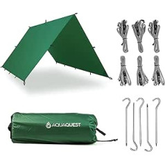 Aqua Quest Guide Tarp - 100 % Waterproof Ultralight Ripstop SilNylon Backpacking Rain Canopy - 3 x 2, 3 x 3, 4 x 3, 6 x 4 m Green, Olive Green or with or with Accessories Kit.