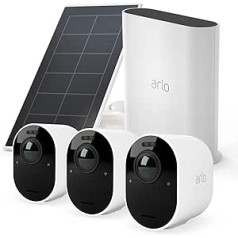 Arlo Ultra2 āra novērošanas kamera un bezmaksas saules panelis, komplekts pa 3, balts