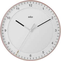 Braun Classic lielais analogais sienas pulkstenis, kluss slaucīšanas mehānisms, viegli lasāms 30 cm diametrā rozā un baltā krāsā modelis BC17PW