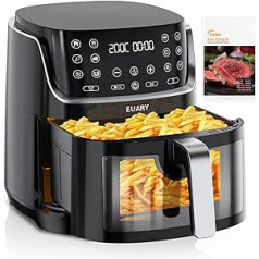 Euary Hot Air Fryer, 8 L, 1700 W, XXL Fryer, Hot Air Fryer, Bez taukiem ar 12 programmām, Airfryer ar recepšu grāmatu vācu valodā