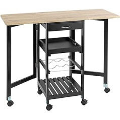 Maximex Kitchen Trolley with Wheels 97 x 77 x 37 cm, Rolling Serving Trolley with Fold-Out Side Panels and Removable Tray, Compact Trolley with Work Surface, Drawers & Wine Compartment