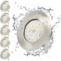 Wondlumi LED padziļināts prožektors 5 W IP44 Vannas istabas 30 mm plakana LED punktveida apaļa niķeļa padziļināti prožektori 230 V silti balti 500 lm, nav regulējams, iepakojumā 6