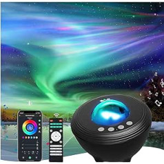 Aurora zvaigžņoto debesu projektors Nakts gaisma Zvaigžņotās debess projektors Mūzikas galaktikas projektors krāsu maiņas projektors saderīgs ar Alexa Northern Lights projektors ar skaņas iekārtu bērniem Pieaugušie -