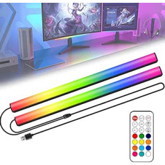 ABCidy 2-in-1 spēļu apgaismojuma LED dators, RGB zem monitora lampa, televizora ekrāna josla, apkārtējās vides dekorēšana, 12 dinamiskas ainas, gaismas joslas tālvadības pults, krāsu maiņa, regulējams spilgtums un ātrums