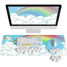 AJAZZ Cloud Keyboard Pad Wrist Rest Set (5-Piece Set), Large Mouse Mat & Keyboard Mouse Wrist Rest & Coaster, Ergonomic, Pain Relief, Non-Slip Base, for Home/Office/PC/Mac