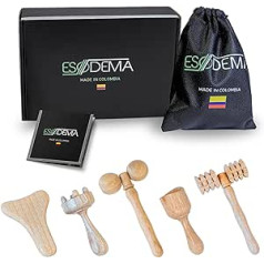 ESODEMA -Maderotherapy set face argan oil face bi oil 30 ml Maderotherapy wooden roller set face massager against wrinkles gua sha set face roller against wrinkles