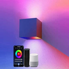 SNADER Smart WiFi LED sienas lampa iekštelpām/ārām, 6 W RGB krāsu maiņa, vadāma, izmantojot lietotni/balss vadību, regulējams gaismas leņķa sienas apgaismojums, lieliski piemērots iekštelpām un āra zonām, viesistaba,