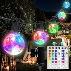 50 LED Fairy Lights Outdoor Colorful Fairy Lights Outdoor Power 15 m 18 Colors Ūdensizturīgs IP65 G40 Spuldzes Apgaismojums ar RGB tālvadības pulti āra Ziemassvētku dārzam pagalmā Kāzu ballītei Balkons