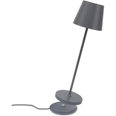 K-Bright aptumšojama LED akumulatora galda lampa, iekštelpās un ārā, uzlādējama, siltā gaišā krāsā, dizaina galda lampa ar USB uzlādes staciju, tumši pelēka