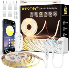 COB LED Strip Warm White Cool White, 5 m Dimmable Flexible COB LED Strip Kit with Smart App Control Remote Control, CRI90 + 3200 LEDs 2700 K - 6500 K for Indoor Outdoor Use Home Kitchen DIY Decoration