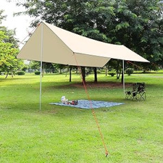 5 m x 3 m Awning Camping Tarpaulin Waterproof with Tent Pegs Ropes and Poles, Tarp Hammock Ultralight Tent Tarpaulin Versatile Large Cover Outdoor Tarpaulin Portable for Outdoor Travel