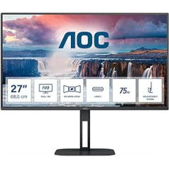 AOC 27V5C — 27 collu FHD monitors, skaļrunis, regulējams augstums (1920 x 1080, 75 Hz, HDMI, DisplayPort, USB-C, USB centrmezgls) melns