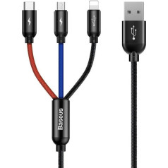 Baseus 3in1 кабель USB-C | Lightning | Micro 3,5A 0,3м черный