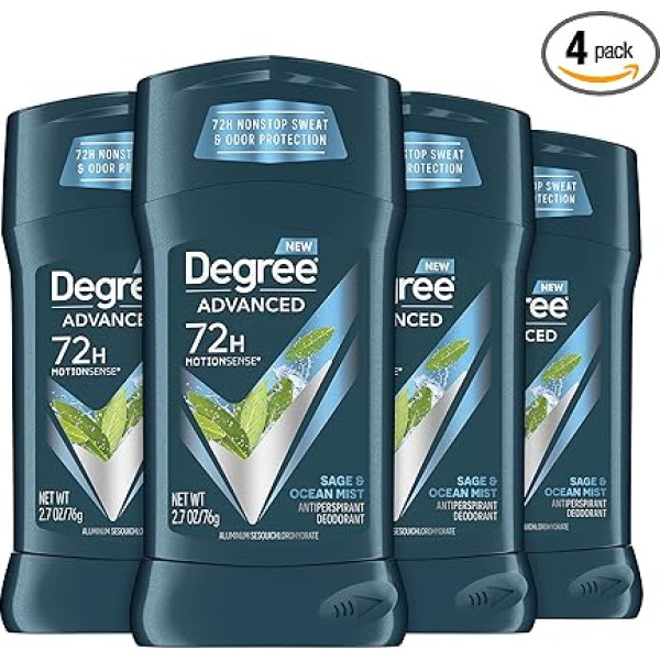 Degree Men Advanced Antiperspirant Deodorant 72-Hour Sweat and Odor Protection Sage and Ocean Mist Deodorant for Men with Motionsense Technology 2.7 oz 4 Count