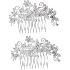 Minkissy Līgavas Kāzu matu ķemme Slide Clip Hairpiece Vintage matu ķemme izgatavoti no sakausējuma Pearl matu ķemme matu ķemme parūkas Tiara matu ķemme Clip Rhinestone ķemme Crystal Headpiece matu spraudņi Pack of 2