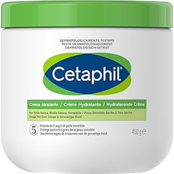 Cetaphil Mitrinošs sejas un ķermeņa krēms sausai, jutīgai un bojātai ādai, mitrina līdz 48 stundām, bagātināta formula, bez smaržvielām, 450g formāts