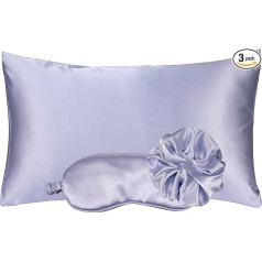 Kismetics - 100% Vegan zīda miega komplekts Silky Pillow Case ar lielu matu skrāpīti un acu masku matiem un ādai, pašaprūpes Essential Satin Night Routine Set (violeta krāsa)