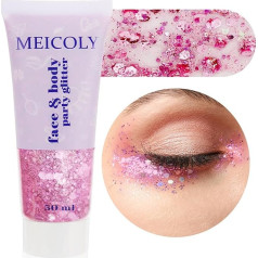 Meicoly Rozā ķermeņa mirdzums Dziedātājs Koncerti Lovers Heart Rozā sejas mirdzums Gel Chunky Hair Glitter Mermaid Sequins Glitter Face Paint Dzirkstošā ķermeņa mirdzums sievietēm