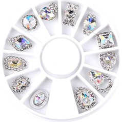 Gshy 12pcs 3D Nail Art Rhinestones Clear Colorful Shiny Diamond Crystal AB Rhinestones Flat Back 3D Acrylic Nail Art Decoration DIY