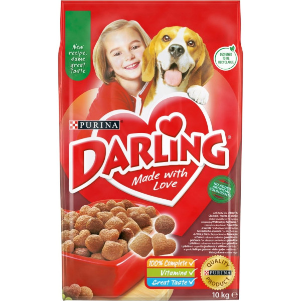 Purina darling liellopu gaļa ar vistas gaļu - sausā suņu barība - 10 kg